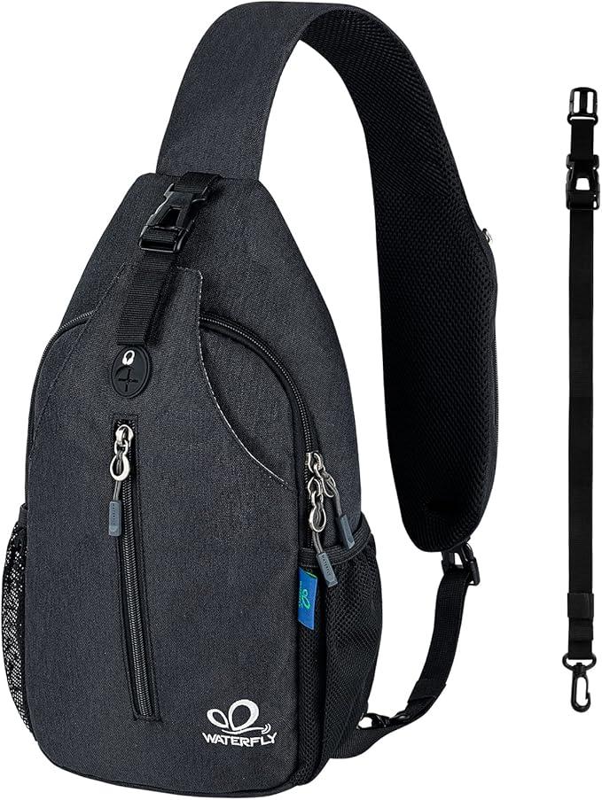 WATERFLY Crossbody Sling Backpack Sling Bag Travel Hiking Chest Bag Daypack