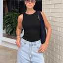 OwnTime Women's Tank Tops with Built-in Bra Open Back Ribbed Sleeveless Boat Neck Slim Fit Summer Top (Black, M)