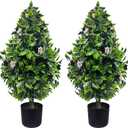 DOPGIB Artificial Topiary Boxwood Trees: 3FT Tall（2 Set） UV-Anti Fake Greenery Decorative Plants Outdoor for Home Front Porch, Indoor Walkway, Entryway Indoor & Outdoor Home Decor