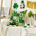 2 x RABUSOFA St Patricks Day Decorations Throw Pillow Covers 18x18 Scottish Tartan Plaid St Patricks Day Hat Farmhouse Classic Decorative Square Cushion Cases for Sofa Couch (Green)