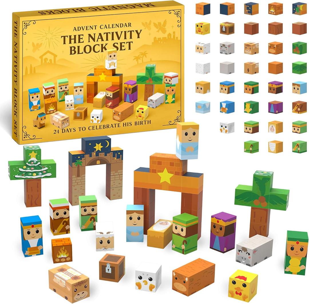 Rubypop Nativity Advent Calendar 2025, 24 Day Christmas Countdown with Magnet Cubes Jesus Mary Angels Magnetic Building Blocks Kits, Educational Holiday Christian Gift for Kids Boys Teen Girls