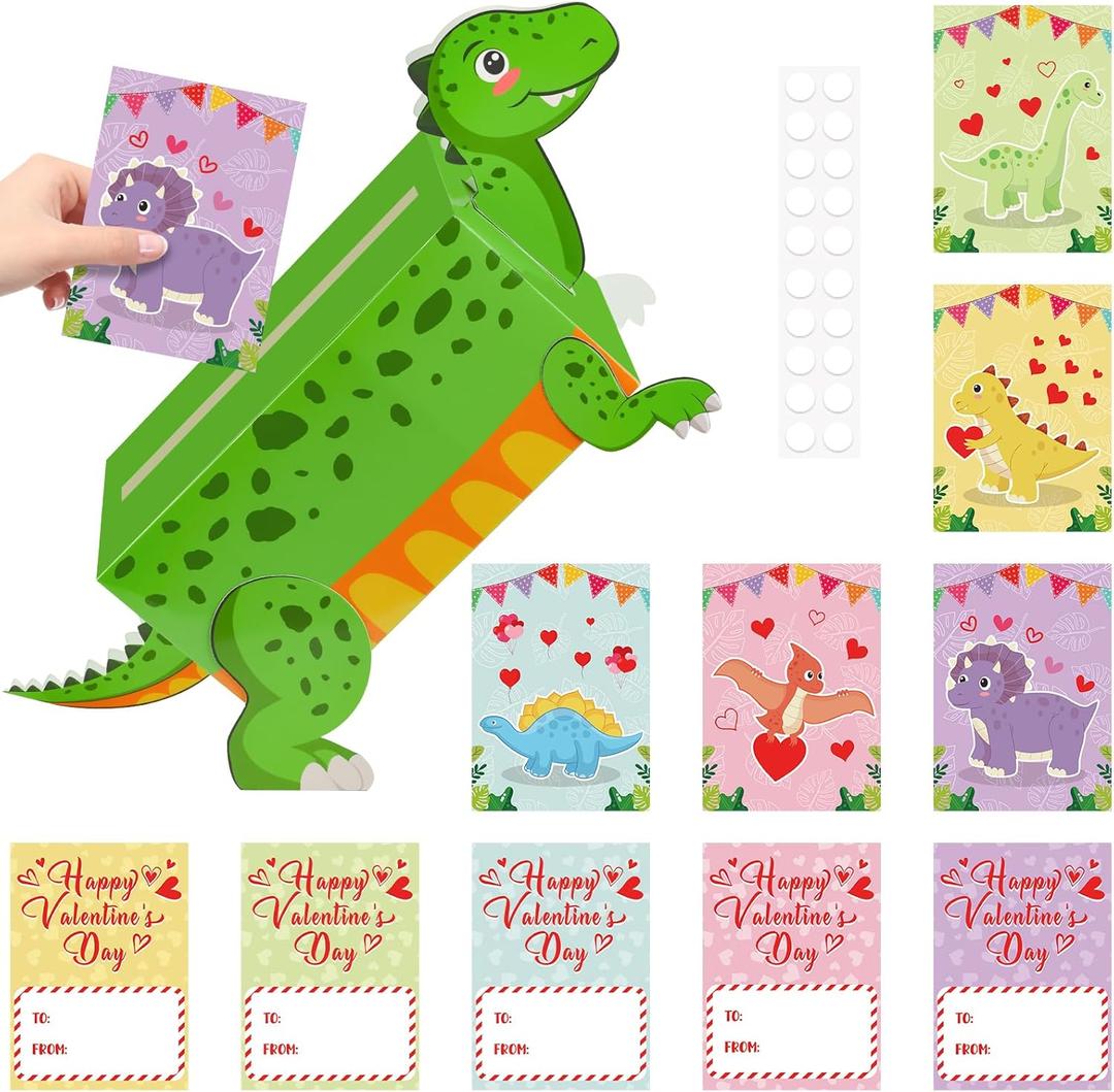 3 x Lemicin Dinosaur Valentines Box Valentines Day Boxes for Kids DIY Valentine Day Card Box with 35 Valentine Cards Valentine's Mailbox for Kids School Classroom Exchange Gift Party Activity Favors