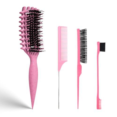 Evercomb Curl Defining Brush for Curly Hair - Detangling & Styling with Lightweight Ergonomic Nylon Bristles, Enhance Curls, Reduce Frizz/Breakage for Women (8Pcs Pink)