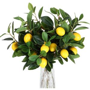 Giegxin 6 Pcs Artificial Lemons Tree Branches 18 Inch Faux Greenery Stems Lifelike Lemon Decor Fake Fruits Plant for Home Kitchen Dining Table Decor