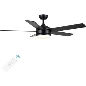 YUHAO 52 Inch Black Ceiling Fan with Light and Remote Control.Noiseless,Dimmable,3CCT,6 Speeds Reversible, DC Ceiling Fans for Indoor or Covered Outdoor