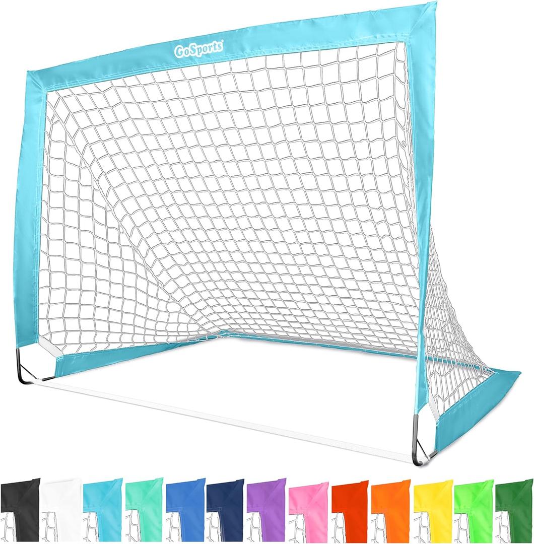 GoSports Portable Soccer Goals for Kids - 13 Color Options - Choose 4 x 3 ft or 6 x 4 ft - Team Tone Pop Up Nets for Backyard (Light Blue) GoSports Portable Soccer Goals for Kids - 13 Color Options - Choose 4 x 3 ft or 6 x 4 ft - Team Tone Pop Up Nets for Backyard (Light Blue)
