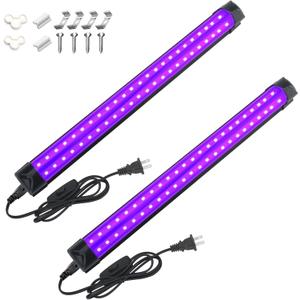 2 Pack 10W 48 LED Black Light Bars 1Ft 395-400nm UV Blacklight Tube with 5.9Ft Cord+Plug+Switch Linkable Black Light Fixtures for Bedroom Poster Body Paint Halloween Glow Party