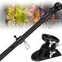 House Flag Pole Kit - 5ft Tangle Free Flag Pole Holder for Outside House - Heavy Duty Stainless Steel Flag Poles for 3x5 Flags Outdoor,Metal Porch Flagpole with Bracket - Black