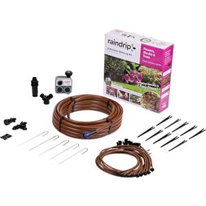 Raindrip SDFSTH1P Automatic Drip Irrigation Watering Kit with Timer for Flowers, Shrubs, and Trees, Waters up to 10 Plants, Includes Timer with Customizable Settings, 2 GPH Drippers