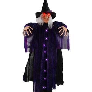 FUNPENY 6 FT Hanging Witch Outdoor Halloween Decorations, Light Up Hanging Witch with Sound Activation for Halloween Haunted House Props Party Supplies Yard Outdoor Indoor Decor