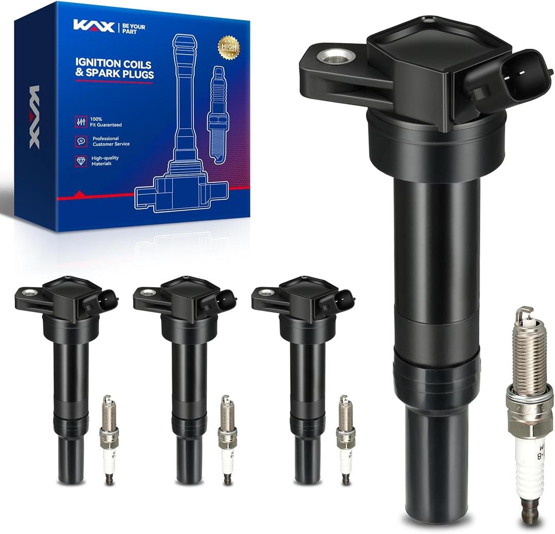 KAX 4-Pack Ignition Coils and Double Iridium Spark Plug Set for Kia Soul 2012-2019 2.0L, Hyundai Elantra 2013-2014, Tucson 2014-2020 2.0L, Elantra 2012 2015 1.8L, Forte, Elantra GT, UF651