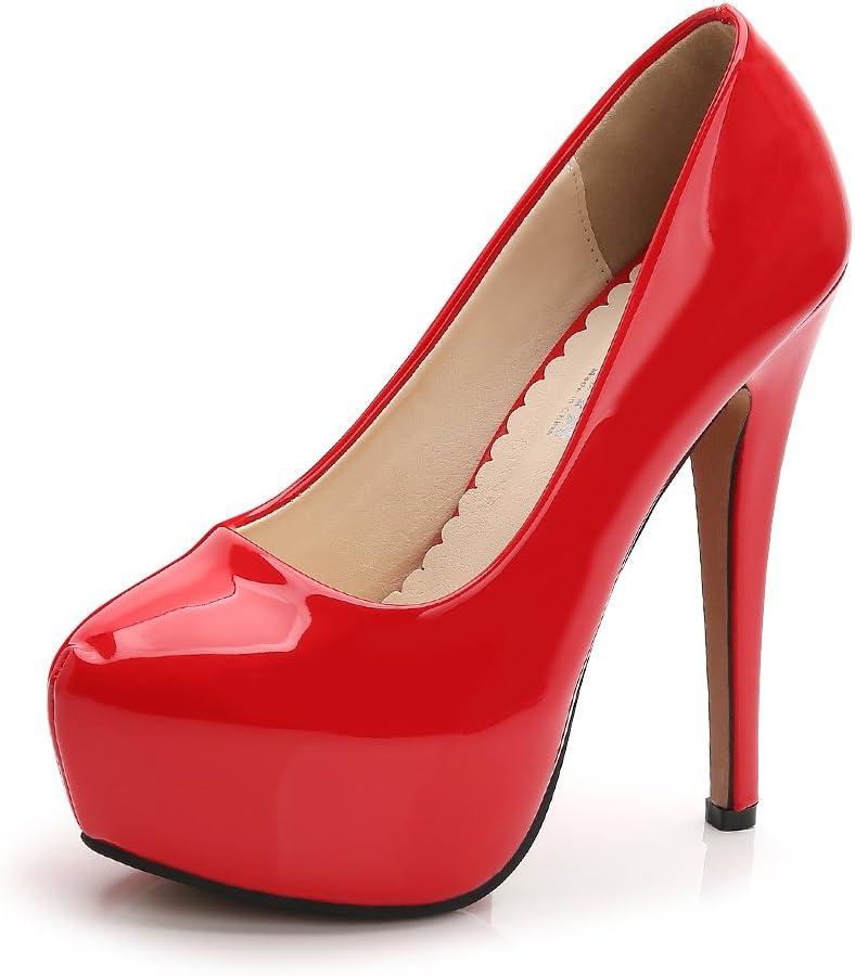 OCHENTA Women's Platform Slip On High Heels Dress Pumps (8, Patent - Red)