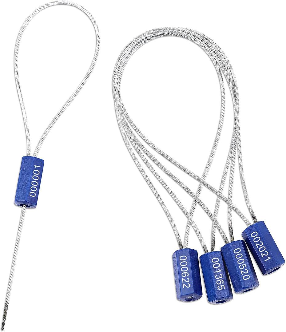 50 Pieces Steel Security Cable Seal - Disposable Numbered Anti-Tamper Tags for Electricity/Water Meters - Self-Locking Shipping Padlock (Blue)