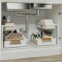 Under Sink Organizer 2-Pack, Metal Under Sink Organizer for Kitchen & Bathroom, Multi-Use Under Sink Storage Rack for Cleaning Supplies and Bathroom Essentials (White)