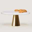 GENMOUS Marble Cake Stand, 10 Inch White Round Marble Cake Plate with Gold Stand, Cake Display Serving Tray for Dessert Cupcake, Wedding Birthday Kitchen Party Baking Gifts