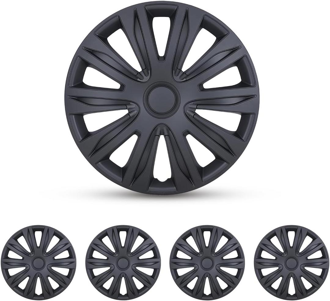 Hubcaps 15", Wheel Rim Cover Universal R15 Hub Caps, Steel Wheel Car Pickup Truck SUV, 15 inch Wheel Covers, ABS Material, Set of 4, 15 inch, Matte Black