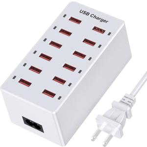 USB Charger 12-Ports Charging Station for Multiple Devices USB Wall Charger Power Hub Strip Smart Plug Charging Dock Block for iPhone Xs/XR,iPad,iPod,Galaxy S9/S8,Smart Phones 60W