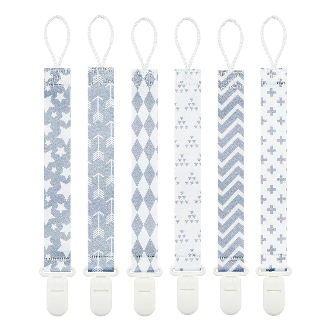 Neutral Grey Pacifier Clips 6 Pack Holder Clips for Pacifiers,Teether and Binky(Arrow)