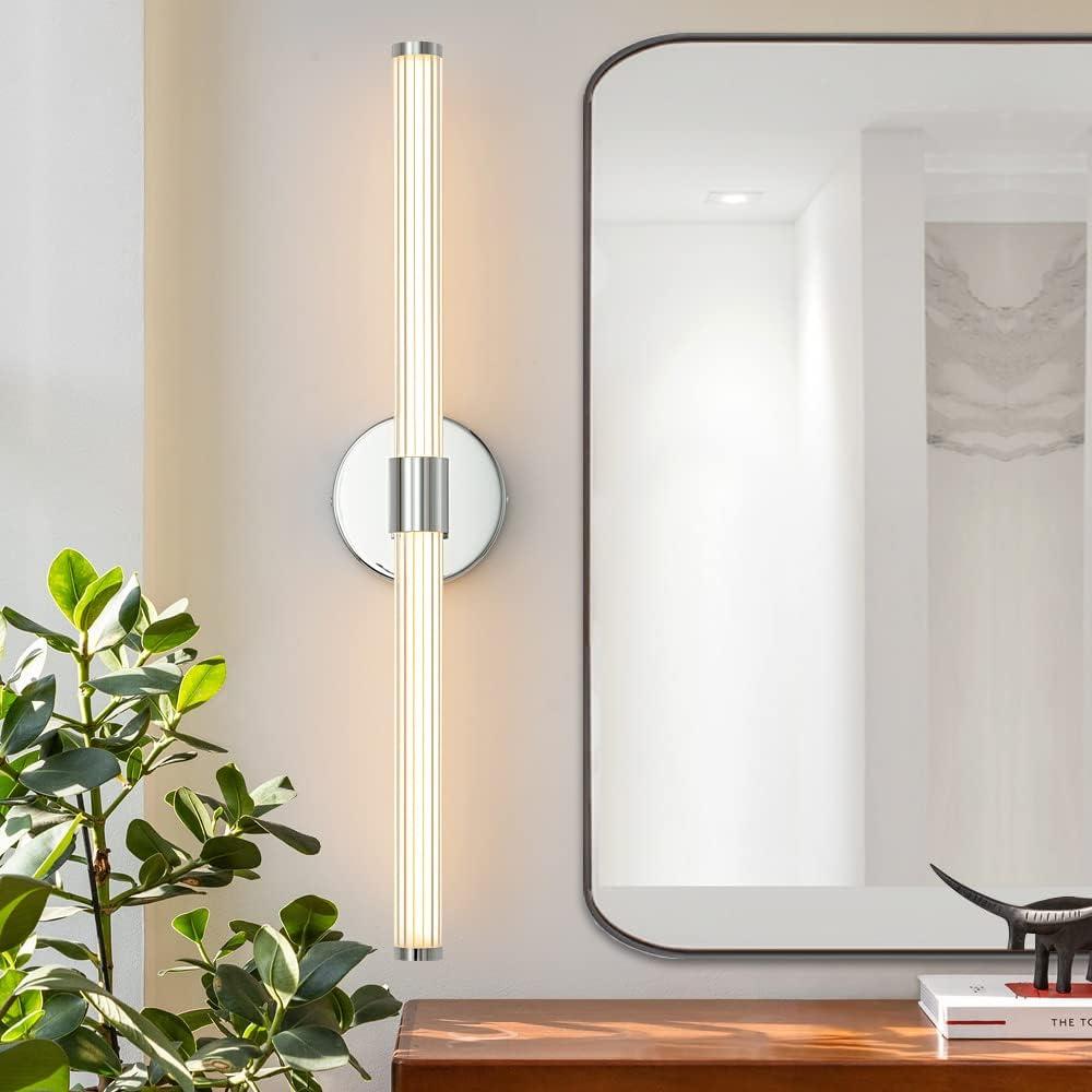 Bathroom Vanity Lights Chrome Dimmable LED 360 Full Lighting Bathroom Light Fixtures Over Mirror 22 inch Vanity Light Bar Hardwired Modern Wall Sconce 4000K Light for Bedroom Living Room