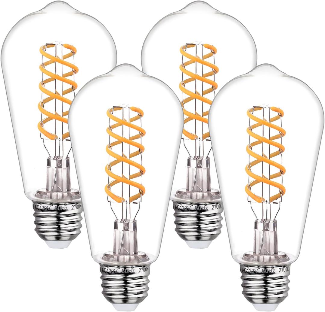 BORT Dimmable LED Edison Bulbs,2700K Warm White, 6W Equivalent to 60W Vintage Light Bulbs, Antique Flexible Spiral LED Filament Decorative Light Bulbs (St58 2700k 4pack)