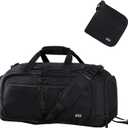 MIER Foldable Duffle Bag with Shoe Compartment 50L Travel Duffel Bags for Men Women Packable Overnight Bag for Camping Gym Weekender, Black