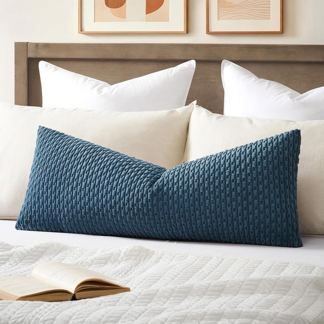 Kevin Textile Soft Corduroy 14"x36" Lumbar Pillow Cover 1 Pack, Blue Grey
