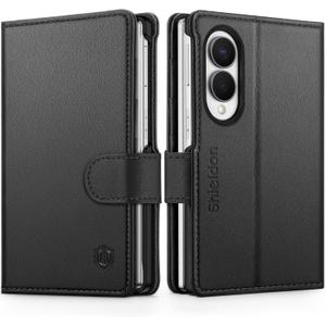 SHIELDON Genuine Leather Wallet Case for Galaxy Z Fold 8 (7.6" 2026), Black