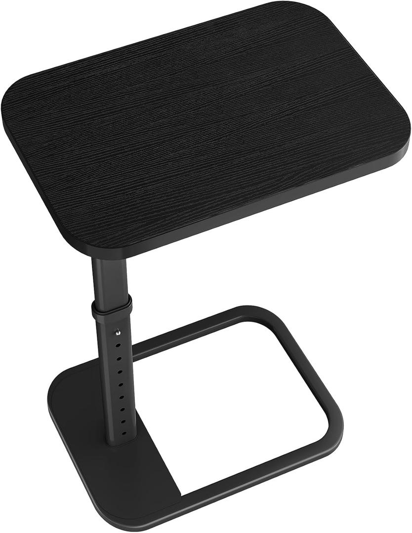 Kitstorack TV Tray Table, Adjustable Height & Rounded Metal Corners, Snack Table for Couch, Sofa, Bed, Chair, Living Room, C Shaped End Side Table for Eating, Dinner or Laptop, Small Spaces, Black