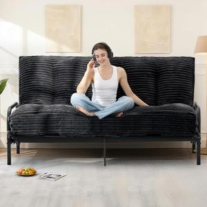 10" Futon Mattress Full Size, Ultra Thick Futons Sofa Couch Bed Sleeper Sofa Bed, Versatile Floor Futons Japanese Floor Mattress for Adults, Black (Frame Not Included)