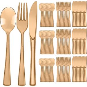 Minatee 150 Pieces Disposable Cutlery Set Plastic Silverware Heavy Duty Utensil Sets 50 Forks 50 Knives 50 Spoons for Home Office School Party Picnics Restaurant Outdoor Events(Coffee)