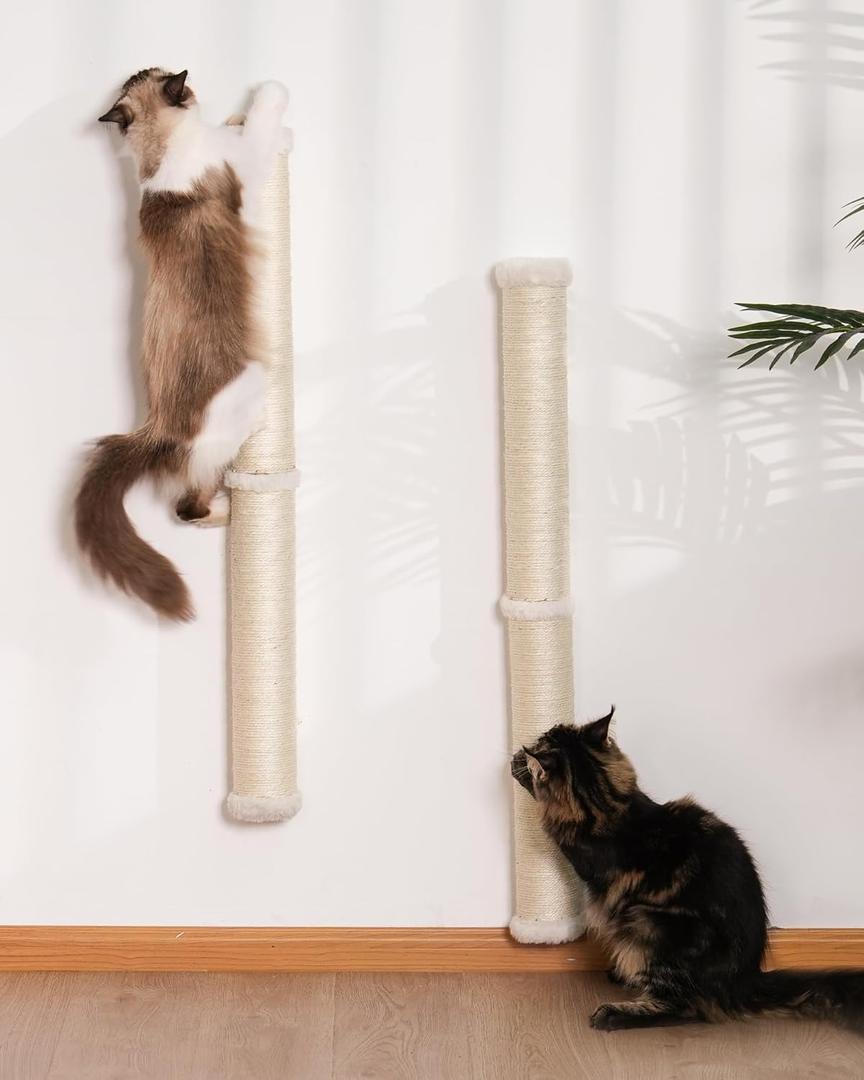 68" Cat Wall Scratcher, 2-Pcs of 34inch Tall Sisal Scratching Posts, Wall Mounted Cat Pole for Indoor Large Adult Cats Climb Stretch Play