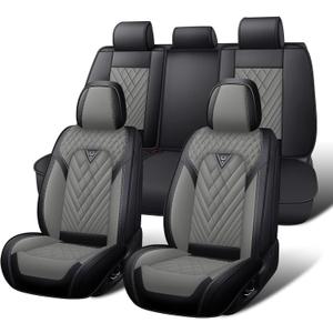 Car Seat Covers Full Set for Subaru Forester 2000-2026, Waterproof Nappa Leather Car Seat Cover, Full Coverage Car Seat Covers Sets(5 Seats/Black Gray)