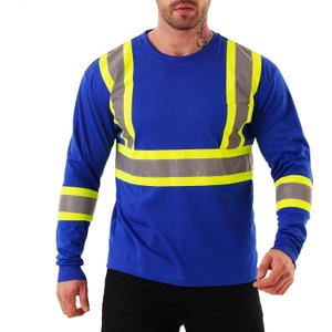 Hi Vis Safety Shirts for Men, High Visibility Long Sleeve Class 3 Reflective Construction Shirts Large