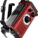 10000wAh/37000mWh Emergency Hand Crank Radio, Solar AM FM NOAA Weather Radio, 5 Charging Methods, Torch & LED Reading Light, SOS Alarm for Winter Storm Emergency, Red