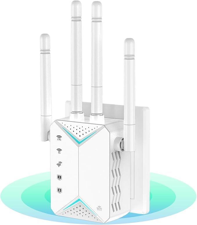 2025 WiFi Extender Signal Booster for Home - 1200Mbps Dual Band, Covers 12880 Sq Ft & 108 Devices, Long Range Internet Booster with Ethernet Port, Easy Setup (white)