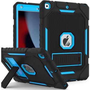 Case for iPad 9th/8th/7th Generation 2021/2020/2019(10.2 inch), Heavy Duty Military Grade Shockproof Rugged Protective 10.2" Cover with Built-in Stand for iPad 9 8 7 Gen (Black+Blue)
