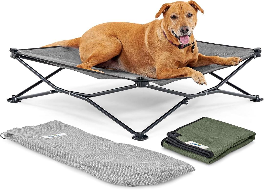 Coolaroo On-The-Go Elevated Dog Bed Kit Portable & Cooling Travel Cot with HeatShield Fabric for Large Dogs, Lightweight & Compact, Includes Matching Carry Bag & Everglade Green Bonus Cover, Large, 
Product Dimensions	36"L x 36"W