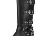 7 x Athlefit Women's Knee High Riding Boots Fashion Buckle Square Toe Chunky Heel Wide Calf Biker Boots (Black)