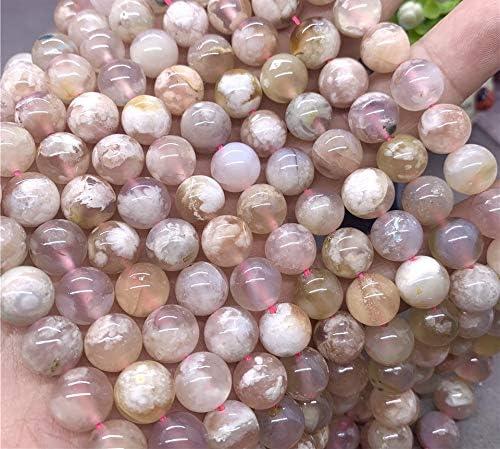 ABCGEMS Madagascan Sakura Agate Beads AKA Cherry Blossom Agate (Gorgeous Soft Floral-Like Inclusions that Resemble Cherry Blossoms in Full Bloom) Smooth Round 8mm