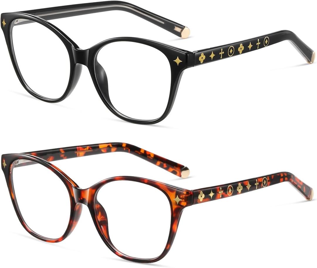 2 x Bifocal Reading Glasses Women Cat Eye Blue Light Blocking Computer Reader Clear Top No Line Transition Ladies Eyewear