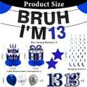 Kuxriox 11Pcs 13th Birthday Decorations for Boys Men, Blue Sliver Happy 13th Birthday Banner, Bruh I'm 13 Balloons Centerpieces Swirls Party Supplies, Thirteen Bday Banner Ceiling Table Topper Sign