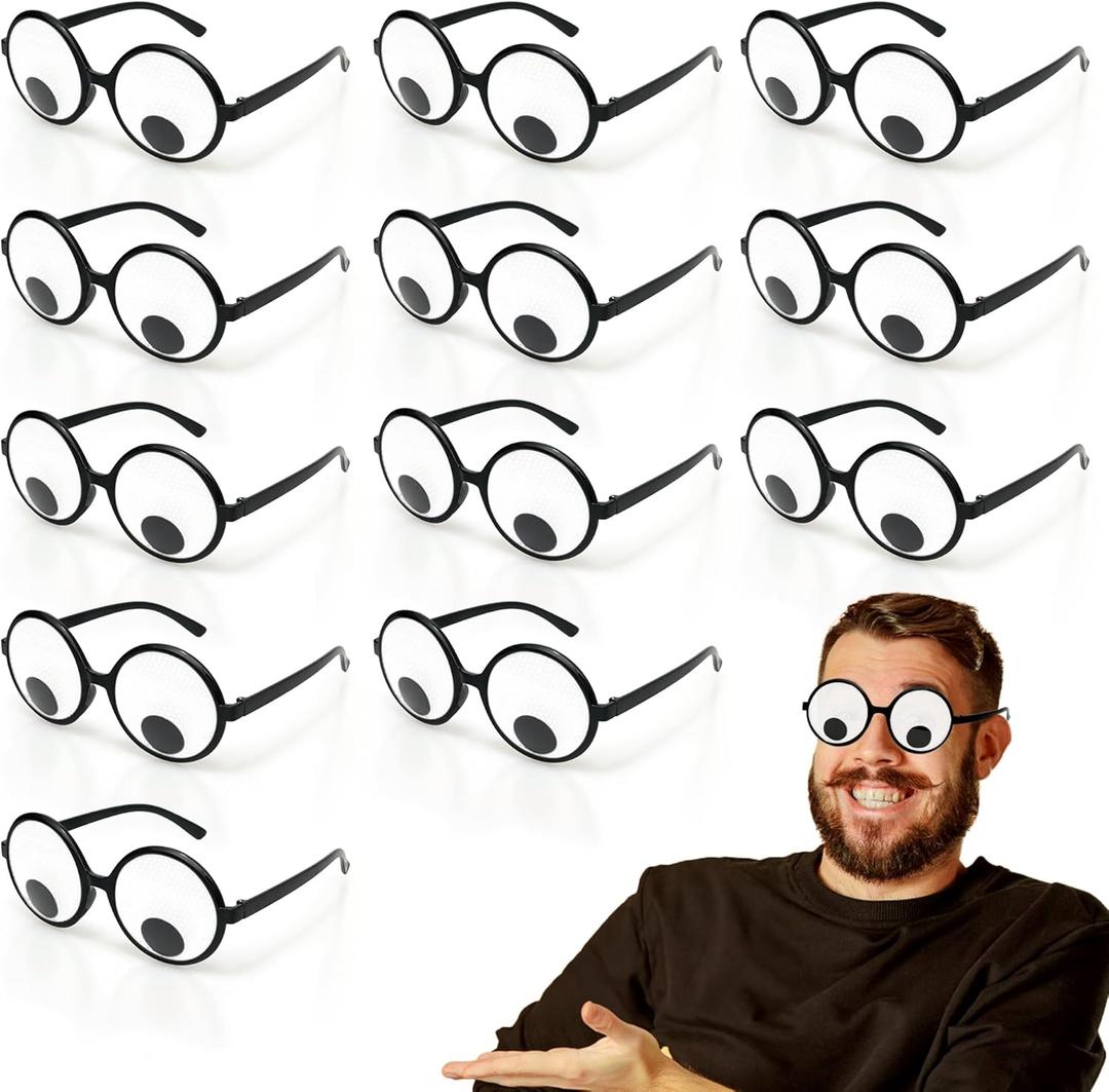Googly Eyes Glasses, Funny Glasses Pranks Toy, Novelty Shaking Giant Eye Glasses, Funny Costume Accessories for Dress Up Party, Halloween or Birthday Party Favors, Party Supplies 12 PCS