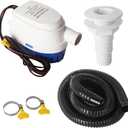 12V 1200 GPH Automatic Boat Bilge Water Pump, 1-1/8 Inch Dia Automatic Boat Bilge Pump Hose Kit, 6.5 FT Kink-Free PVC Hose, 2 Stainless Steel Clamps and ABS Thru-Hull Fitting (Five-Piece)