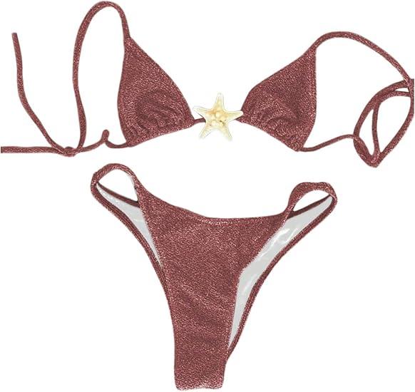 SOLY HUX Women's Sexy Halter Triangle Bikini Set Tie String Swimsuit High Cut Thong Two Piece Bathing Suit (Pure Red), XS