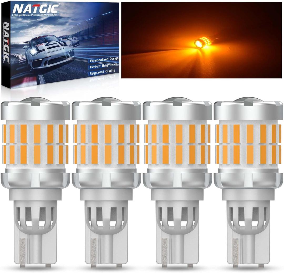 NATGIC 921 W16W Led Bulbs Canbus Error Free for Side Marker Lights,912 T15 Amber Turn Signal Blinker Lights,Yellow 921 Replacement Bulbs for Parking Lights,Outside Ligh,Turn Signal,2000Lm 3000K(4 PCS)