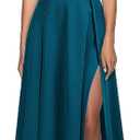 MUSHARE Women's Square Neck Sexy Split Cocktail Party Maxi Long Formal Dress (Teal Color) S