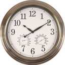 16 Inch Outdoor Clocks, Metal-Frame Outdoor Clocks Waterproof, Silent Outdoor Wall Clock for Patio Pool, Bronze