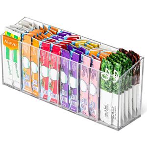 AIEVE Drink Packet Organizer, Water Drink Packet Holder with Removable Divider, Water Flavor Packet Organization Container for Kitchen Organizers and Storage (6 Compartments) (Rectangle (1 pack))
