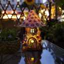 Fairy Garden House Outdoor Figurine Lights, Fairy Houses for Outside, Garden Statues Mushroom House, for Patio, Yard, Balcony Decoration, Outdoor Decorations Yard and Birthday Gifts for Mom Women