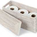 YANGQIHOME Toilet Paper Basket, Rattan Toilet Tank Basket for Bathroom, Wicker Baskets with Lid for Storage, Whitewash